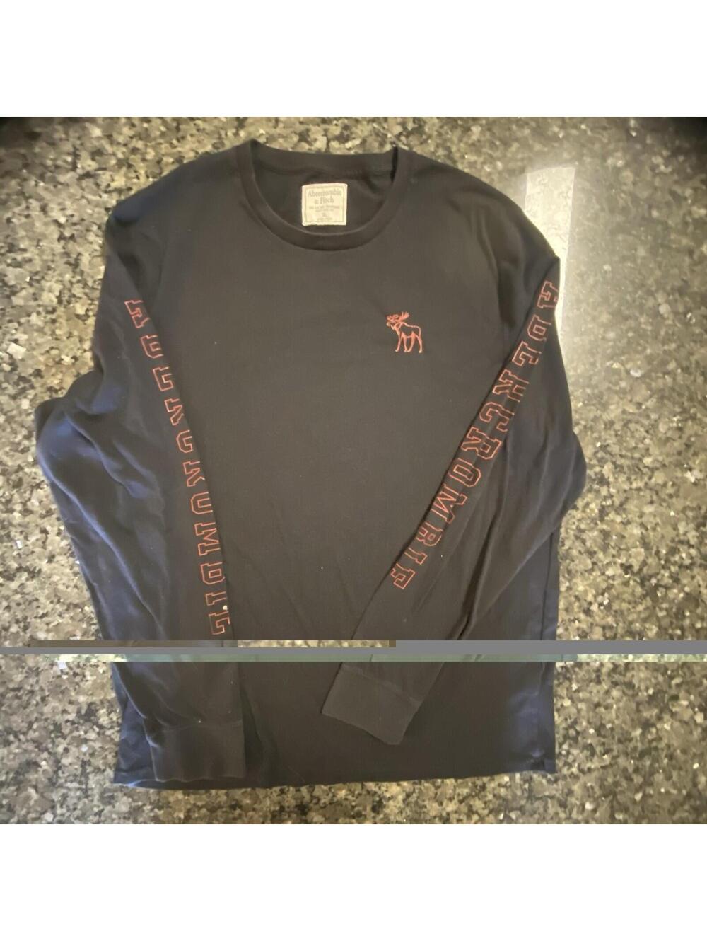 Abercrombie & Fitch Men's Black Long Sleeve Graphic Logo T-Shirt XL Cotton Crew